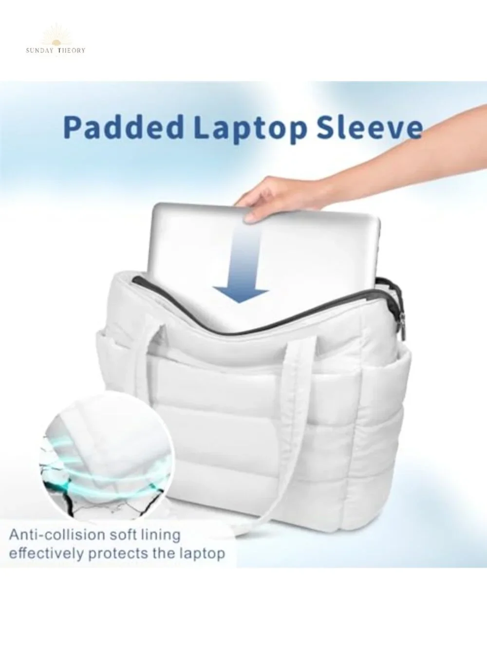 Lightweight Puffer Tote Bag with 9 Pockets, Quilted Shoulder Bag for Work Travel